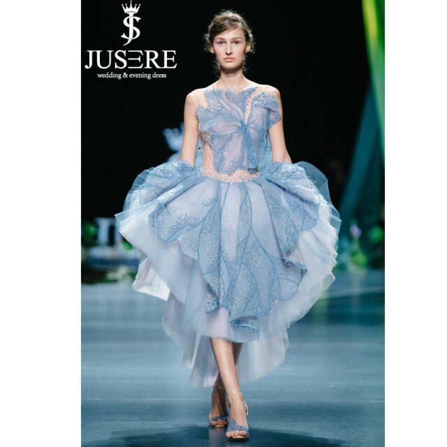 JUSERE FASHION SHOW Charming Blue Homecoming Dress Embroidery See Through Graduation Gowns Short Party Gowns