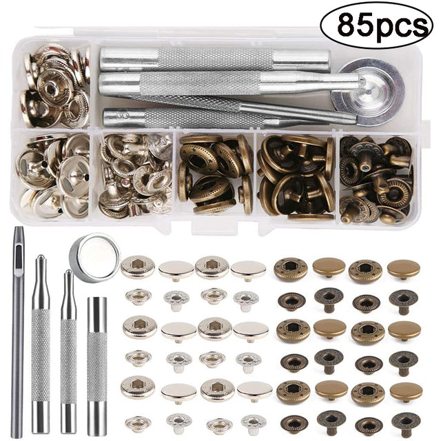 LMDZ Leather Snap Fasteners Kit Press Stud Metal Button Snaps with Hammer Installation Tools for DIY Leather Craft Project