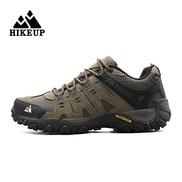 HIKEUP, zapatos de senderismo para hombres, zapatos de caza al aire libre resistentes al desgaste de cuero de gamuza, zapatillas deportivas tácticas para hombres para caminar y caminar