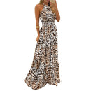 Off Shoulder Party Dresses Women Lady Ruffle Leopard  Print Flare Long Sundress Sexy Ladies Strappy Slash neck Vestido