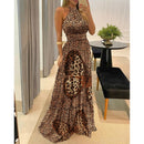 Off Shoulder Party Dresses Women Lady Ruffle Leopard  Print Flare Long Sundress Sexy Ladies Strappy Slash neck Vestido