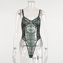 Yimunancy Floral Embrodiery Lace Bodysuit Women Lace Up Transparent Skinny Bodysuit 2020 Ladies Teddies Bodsyuit Body Femme