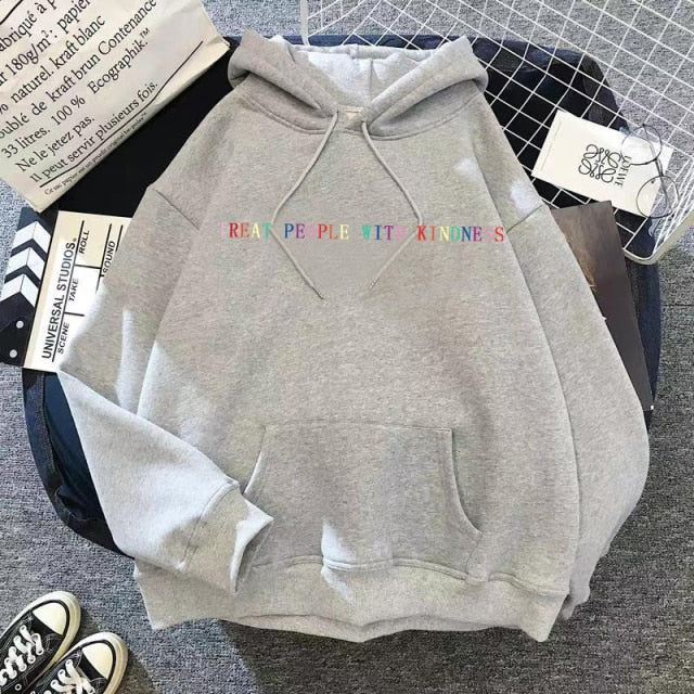 2021 New Treat People with Kindness Fashion Hoodeds Women Vintage Casual Punk Letter Hip Hop Hooded S-3XL