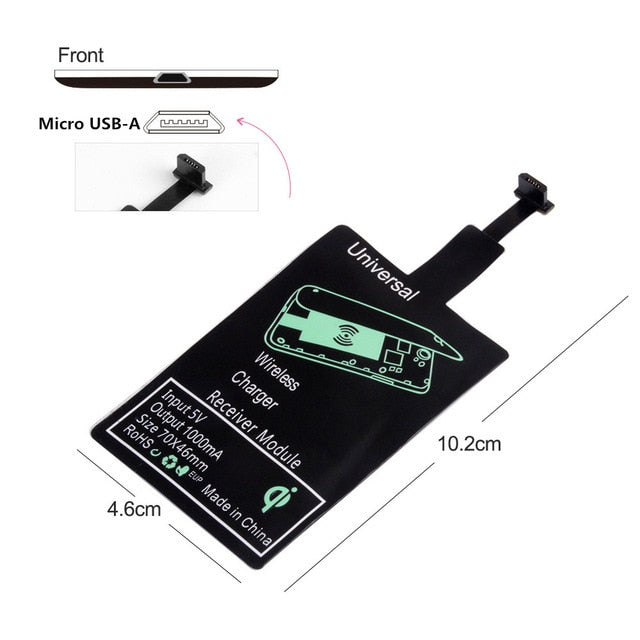 Kabelloser Qi-Ladeempfänger für iPhone 7 6s Plus 5s Micro-USB-Typ C Universelles schnelles kabelloses Ladegerät für Samsung Huawei Xiaomi