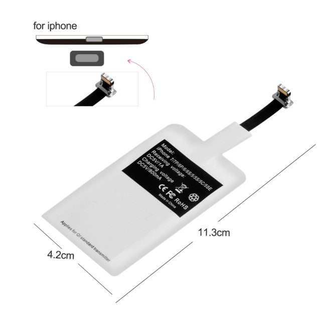Receptor de carga inalámbrica Qi para iPhone 7 6s Plus 5s Micro USB tipo C Cargador inalámbrico rápido universal para Samsung Huawei Xiaomi