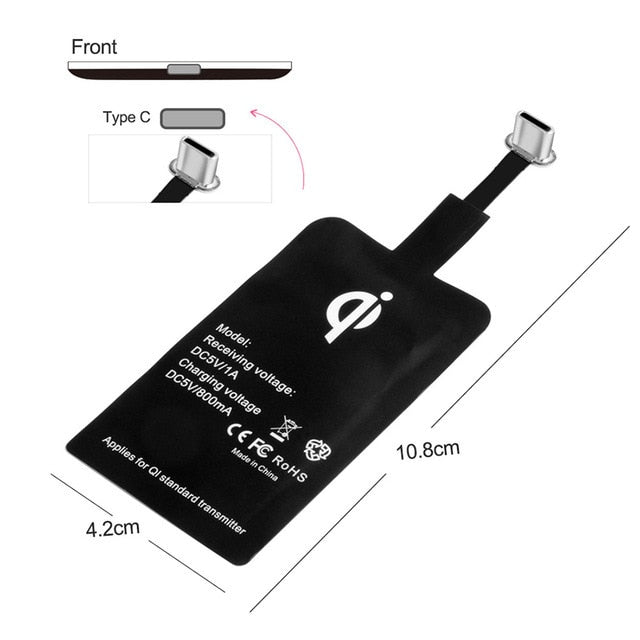 Receptor de carga inalámbrica Qi para iPhone 7 6s Plus 5s Micro USB tipo C Cargador inalámbrico rápido universal para Samsung Huawei Xiaomi