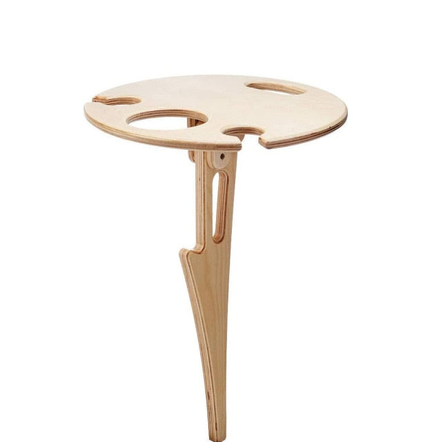 Weintisch im Freien mit faltbarem rundem Desktop-Mini-Picknicktisch aus Holz. Einfach zu tragender Weinregal-Unterstützungs-Dropshipping