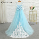 Puffy Tulle Lace Ball Gown Flower Girl Dresses Long Sleeve Girl Princess Dress Illusion Girl Wedding Party Dress First Communion