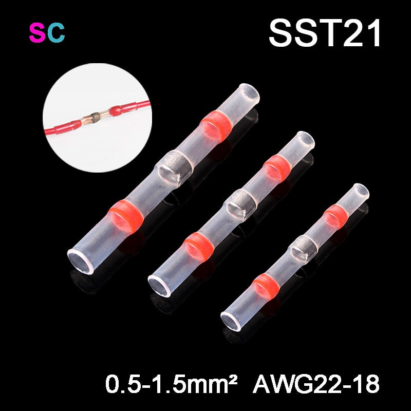 Heat Shrinkable Wire Connectors 10/20/30PCS SST21 Waterproof Sleeve AWG22-18 Butt Electrical Splice Tinned Solder Seal Terminal