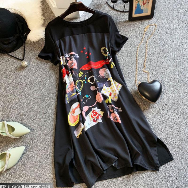 Vestido largo informal de verano para mujer, elegante, de manga corta, de talla grande, Vintage, a la moda, con patrón Floral empalmado, básico, negro, 2021