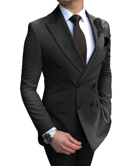 2020 nuevo traje Beige para hombre, 2 piezas, solapa de muesca cruzada, esmoquin informal ajustado plano para boda (Blazer + Pantalones)