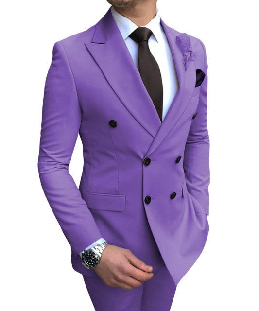 2020 New Beige Herren Anzug 2 Stück Zweireiher Kerb Revers Flach Slim Fit Casual Smoking für Hochzeit (Blazer + Hose)