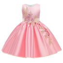 New Style Girl Wedding Party One-character Shoulder Suspender Dress Girl Bow Nail Pearl Flower Banquet Ball Dress vestidos