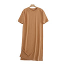 Tangada 2021 Women Elegant 95% Cotton Sweatshirt Dress Oversized Short Sleeve Side Open Ladies Midi Dress 6L60