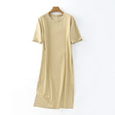 Tangada 2021 Women Elegant 95% Cotton Sweatshirt Dress Oversized Short Sleeve Side Open Ladies Midi Dress 6L60