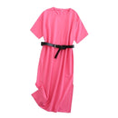 Tangada 2021 Women Elegant 95% Cotton Sweatshirt Dress Oversized Short Sleeve Side Open Ladies Midi Dress 6L60