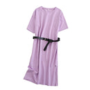 Tangada 2021 Women Elegant 95% Cotton Sweatshirt Dress Oversized Short Sleeve Side Open Ladies Midi Dress 6L60