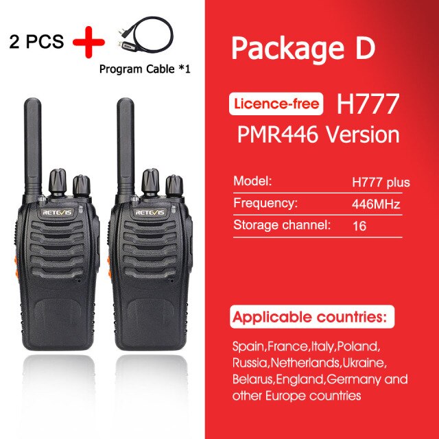 Retevis H777 Plus PMR 446 Radio Walkie Talkie 1 o 2 uds PTT Walkie-Talkies FRS H777 USB portátil PTT Radio bidireccional para caza