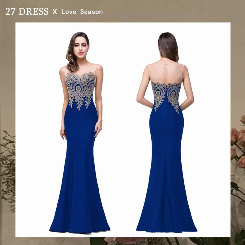 Robe Demoiselle D'honneur Apliques elegantes Encaje Azul real Vestidos de dama de honor Vestido de fiesta de boda barato Robe de Soiree