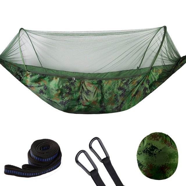 Hamaca de Camping 2021 con mosquitera, luz emergente, hamacas de paracaídas portátiles para exteriores, columpio, hamaca para dormir, material de Camping