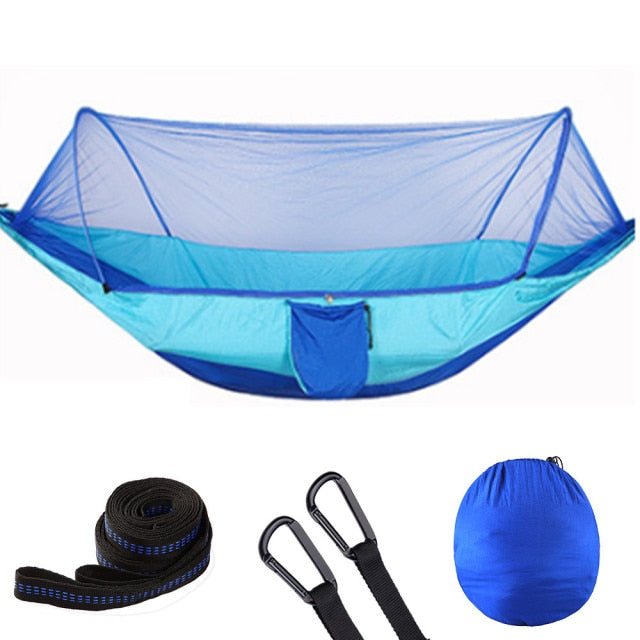 Hamaca de Camping 2021 con mosquitera, luz emergente, hamacas de paracaídas portátiles para exteriores, columpio, hamaca para dormir, material de Camping