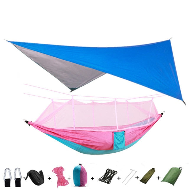 Leichte tragbare Camping-Hängematte und Zeltmarkise Regenfliegenplane Wasserdichtes Moskitonetz Hängemattenvordach 210T Nylon-Hängematten