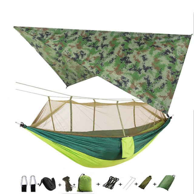 Hamaca portátil ligera para acampar y tienda de campaña, toldo para lluvia, lona impermeable, mosquitera, hamaca, dosel, hamacas de nailon 210T