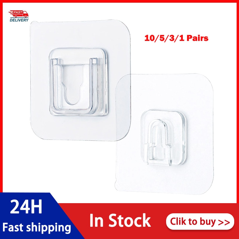 10/5/1Pairs Household Double-sided Self Adhesive Wall Hooks  Seamless Hooks Reusable Anti-slip Wall Mounted Hook Organizer 6*6cm