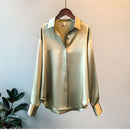 Silk Korean Office Ladies Elegant Shirt Blouse Women Fashion Button Up Satin Shirt Vintage White Long Sleeve Shirts Tops 11355