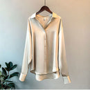 Silk Korean Office Ladies Elegant Shirt Blouse Women Fashion Button Up Satin Shirt Vintage White Long Sleeve Shirts Tops 11355