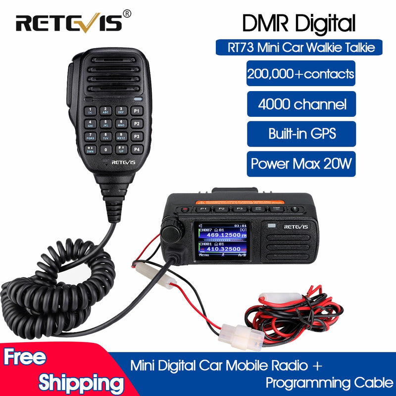 Hot Sale DMR Digital Mobile Radio Retevis RT73 Mini Digital Car Radio Station GPS UV Dual Band 20W with Hand Microphone +Cable