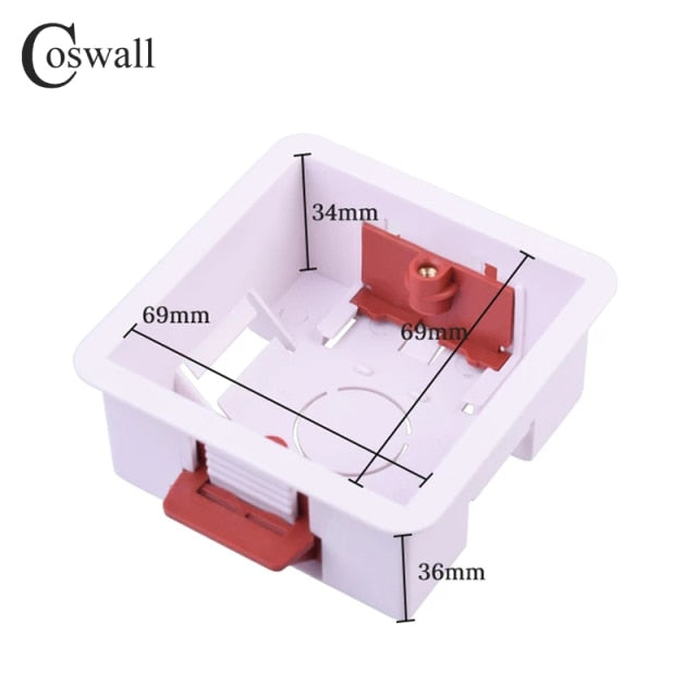 Coswall 1 Gang Dry Lining Box For Gypsum Board / Drywall / Plasterboad 46mm / 34mm Depth Wall Switch BOX Wall Socket Cassette