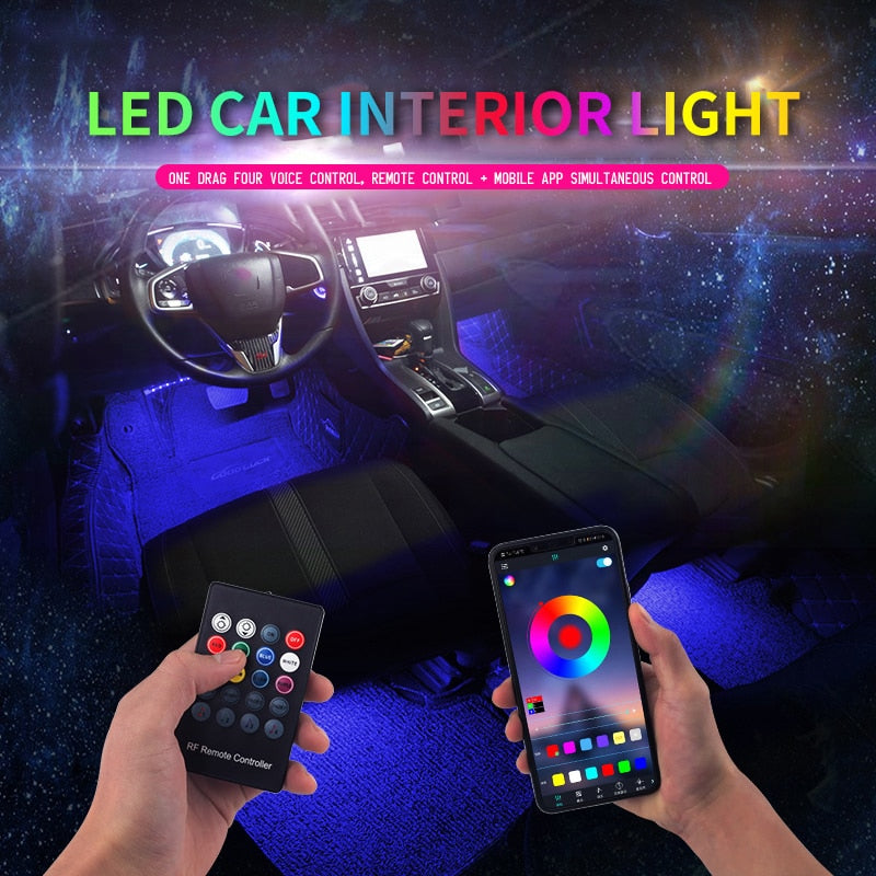 Luz Led ambiental para pie de coche con encendedor de cigarrillos USB, retroiluminación, aplicación de Control de música, RGB, luces de ambiente decorativas para Interior de coche
