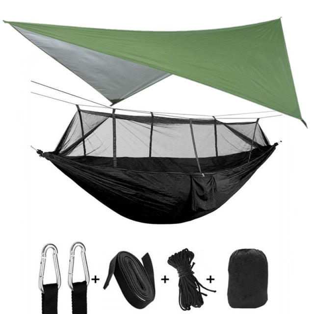 Hamaca portátil para acampar con mosquitera y lona para moscas de lluvia, hamaca, dosel, hamacas de nailon, hamaca doble, muebles para Patio de senderismo