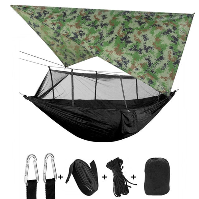 Tragbare Camping-Hängematte mit Moskitonetz und Regenfliegenplane, Hängematten-Überdachung, Nylon-Hängematten, Doppel-Hängematte, Wander-Terrassenmöbel