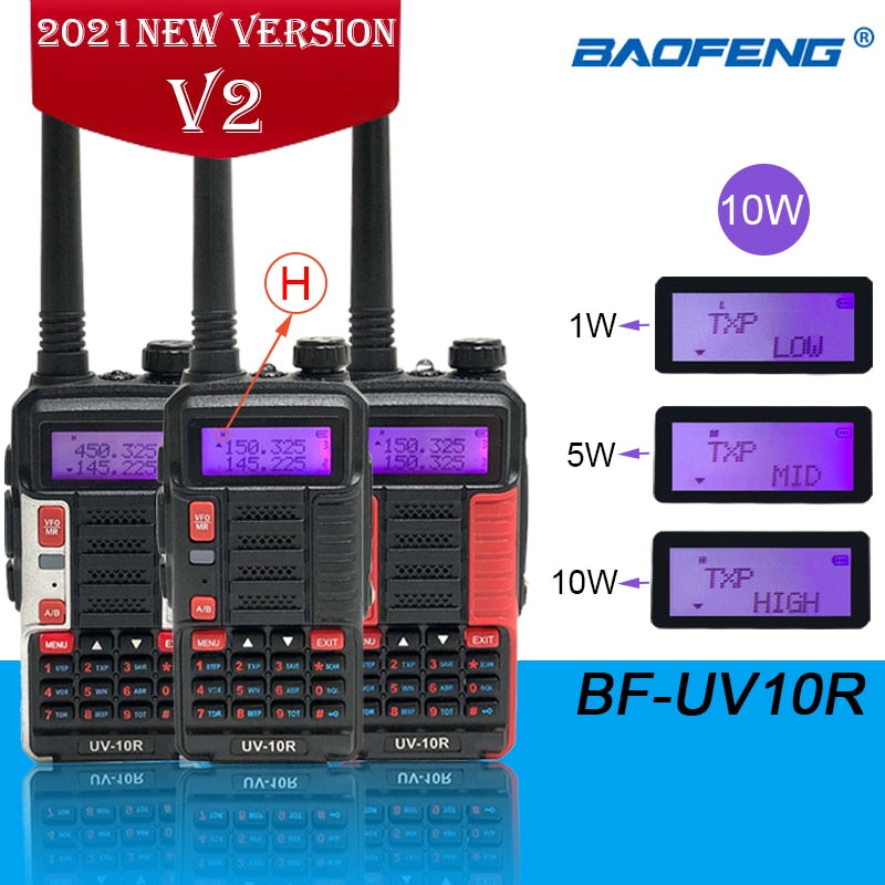 2021 Walkie Talkie profesional Baofeng UV-10R de alta potencia 10W 5800mAh de doble banda de dos vías CB Ham Radio USB de carga BF UV-10R nuevo