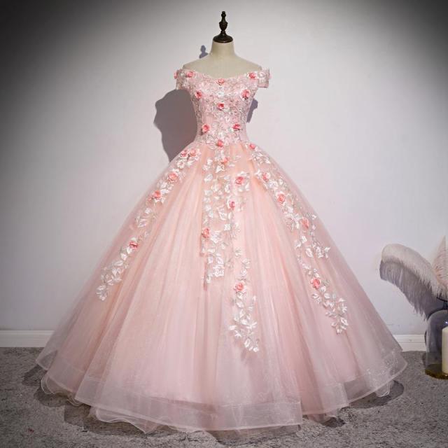 Off The Shoulder Quinceanera Dresses 2021 Lace Flower Party Prom Formal Ball Gown Sweet Floral Print Quinceanera Vestidos