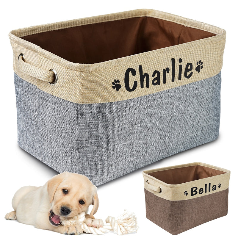 Cesta de almacenamiento de juguetes para perros personalizada, bolsa de lona para perros, juguetes plegables para mascotas, caja de almacenamiento de lino, accesorios para perros, suministros para mascotas