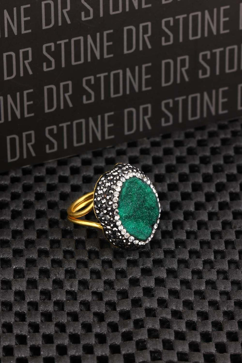 Dr. Stone Naturstein-Frauen-Quarz-Stein-vergoldeter Ring X20AR511
