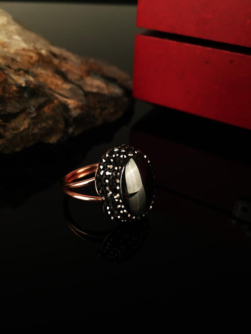 Dr Stone Natural Stone Women Hematite Stone rose gold plated Ring KRB236