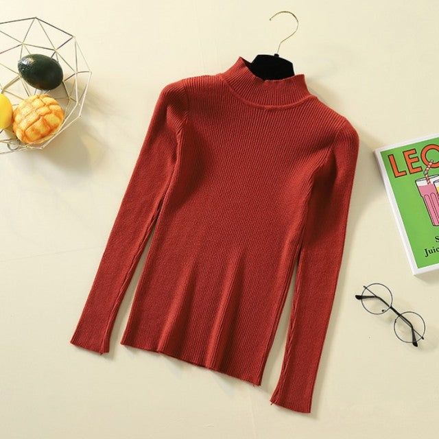 Bonjean Knitted Jumper Autumn Winter Tops Turtleneck Pullovers Casual Sweaters Women Shirt Long Sleeve Short Slim Sweater Girls