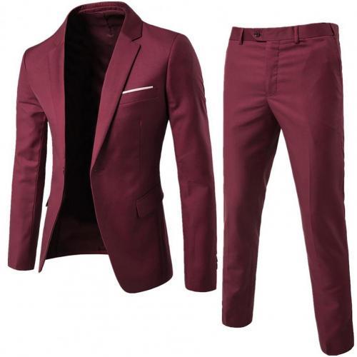 2Pcs/Set Men Blazer Plus Size Solid Color Long Sleeve Lapel Slim Button Casual Commuter office Business Suit мужские пиджаки