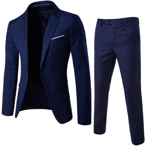 2Pcs/Set Men Blazer Plus Size Solid Color Long Sleeve Lapel Slim Button Casual Commuter office Business Suit мужские пиджаки