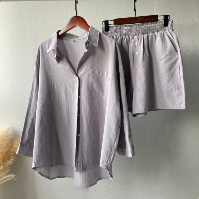 Msfancy, conjunto de dos piezas de verano para Mujer, conjuntos de pantalones cortos de algodón 2021, camisa Vintage bohemia de gran tamaño, pantalones cortos sueltos de cintura alta, conjuntos de Mujer