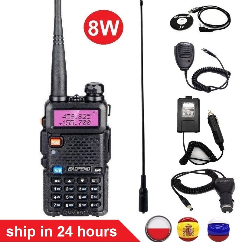Baofeng UV-5R 8W Walkie Talkie portátil CB Ham Radio Amateur 10KM UHF VHF escáner Radio FM transceptor UV5R UV 5R para caza