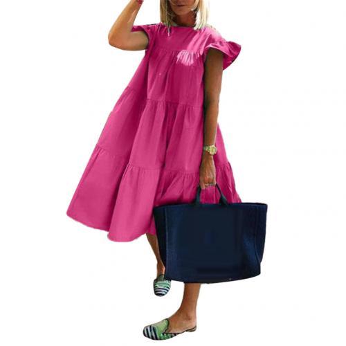 Kleider für Frauen 2021 Casual Solid Color O-Ausschnitt Rüschen Kurzarm Großer Saum A-Linie Midikleid Sommerkleidung für Frauen