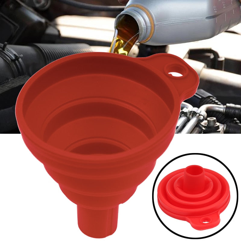 Car Auto Engine Funnel Gasoline Oil Fuel Petrol Diesel Liquid Washer Fluid Change Fill Transfer Universal Collapsible Silicone