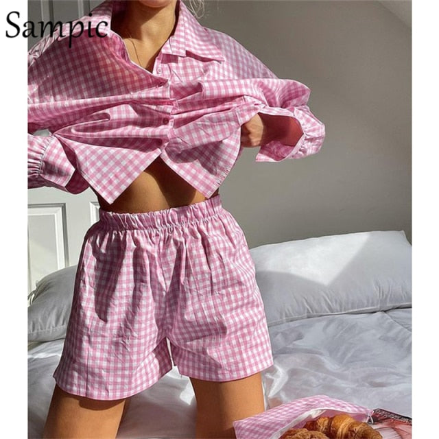 Sampic Sommer Trainingsanzug Damen 2021 Lounge Wear Shorts Set Kurzarm Shirt Tops und lockere Mini Shorts Anzug Zweiteiler Set
