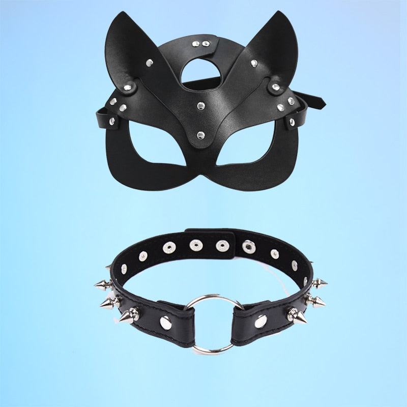 Máscara erótica de cuero Sexy para mujer, Cosplay Bdsm fetiche femenino, baile de máscaras de Halloween, máscaras con orejas de gato, Juguetes sexuales, accesorios