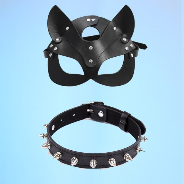 Erotic Sexy Leather women Mask Cosplay Bdsm Fetish female Halloween Masquerade Ball Fancy Cat Ears Masks Sex Toys Accessories